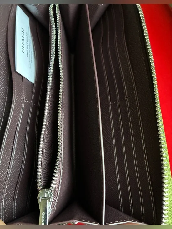 Coach Lime Green Saffiano Zip Wallet with Silver Logo - Picture 6 of 13